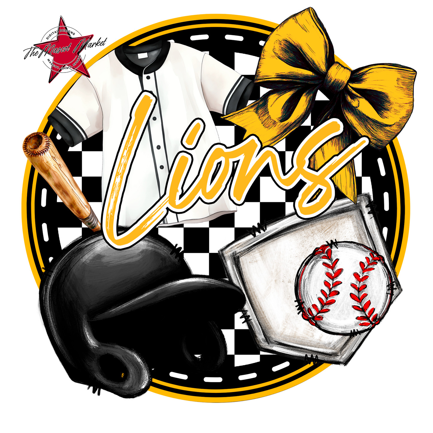 Lions Circle Baseball Design-Yellow