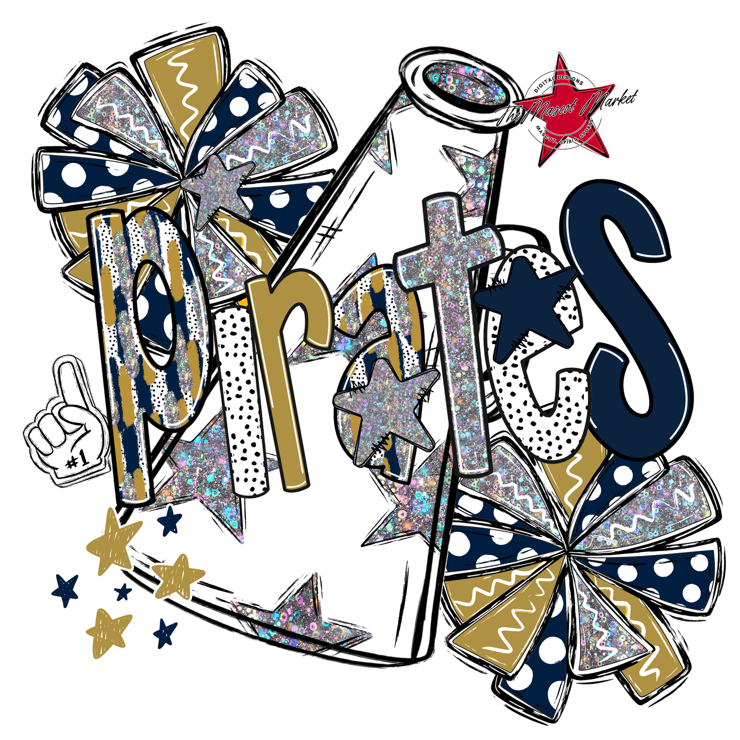 Pirates Cheer Megaphone Scrape-Navy-Gold