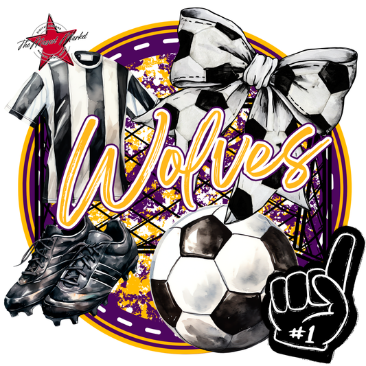 Wolves Circle Soccer Design-Purple-Yellow