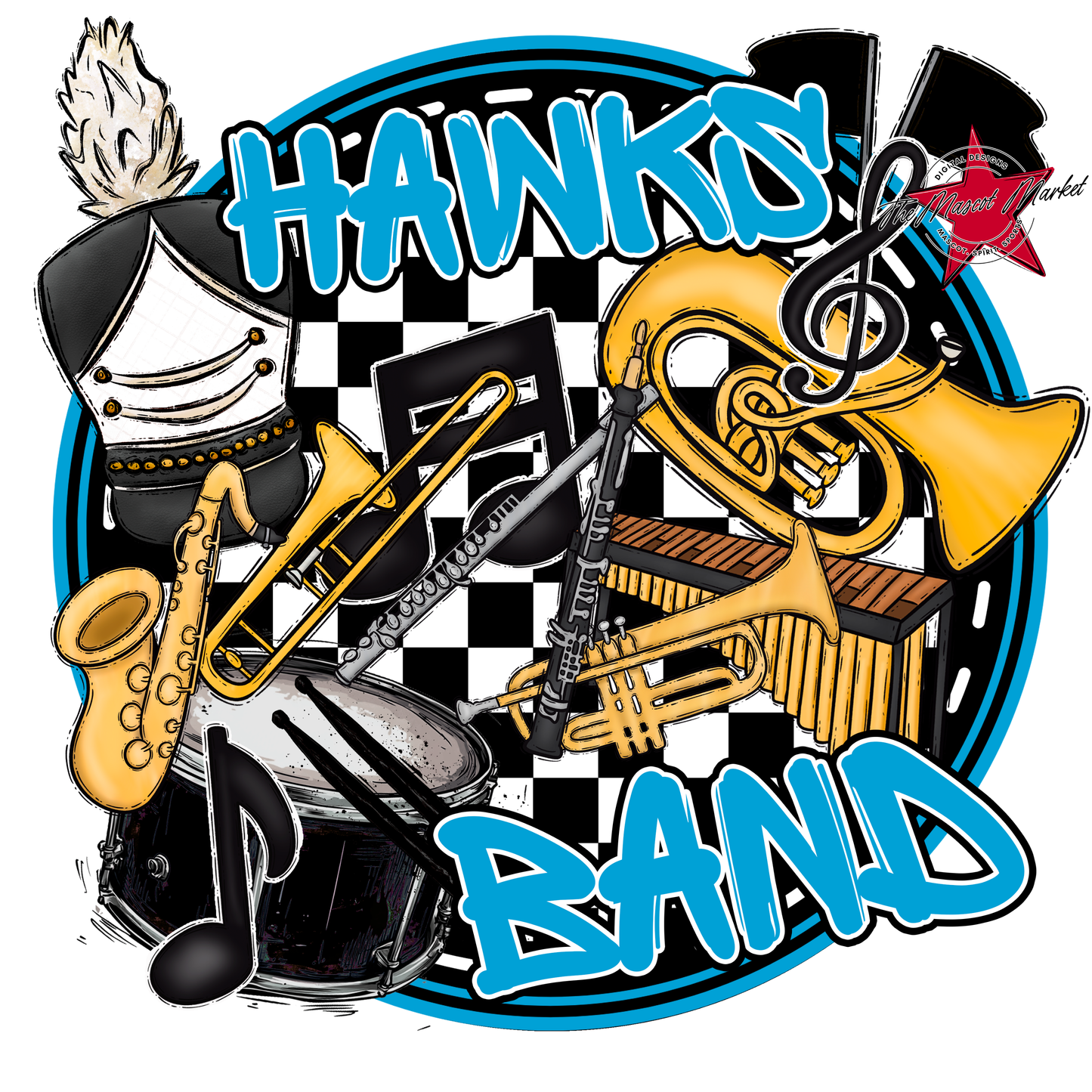 Hawks Circle Band Design-Carolina Blue