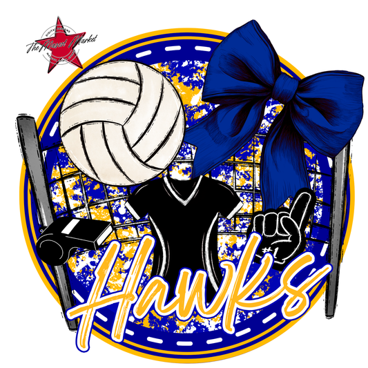 Hawks Circle Volleyball Design-Blue-Yellow