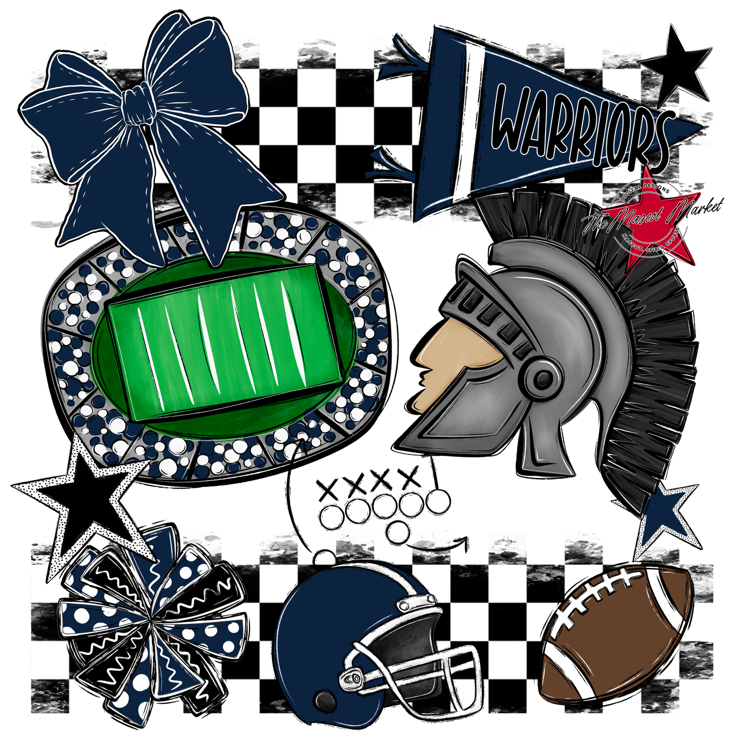 Warriors Checkers Mascot Spirit Design-Navy