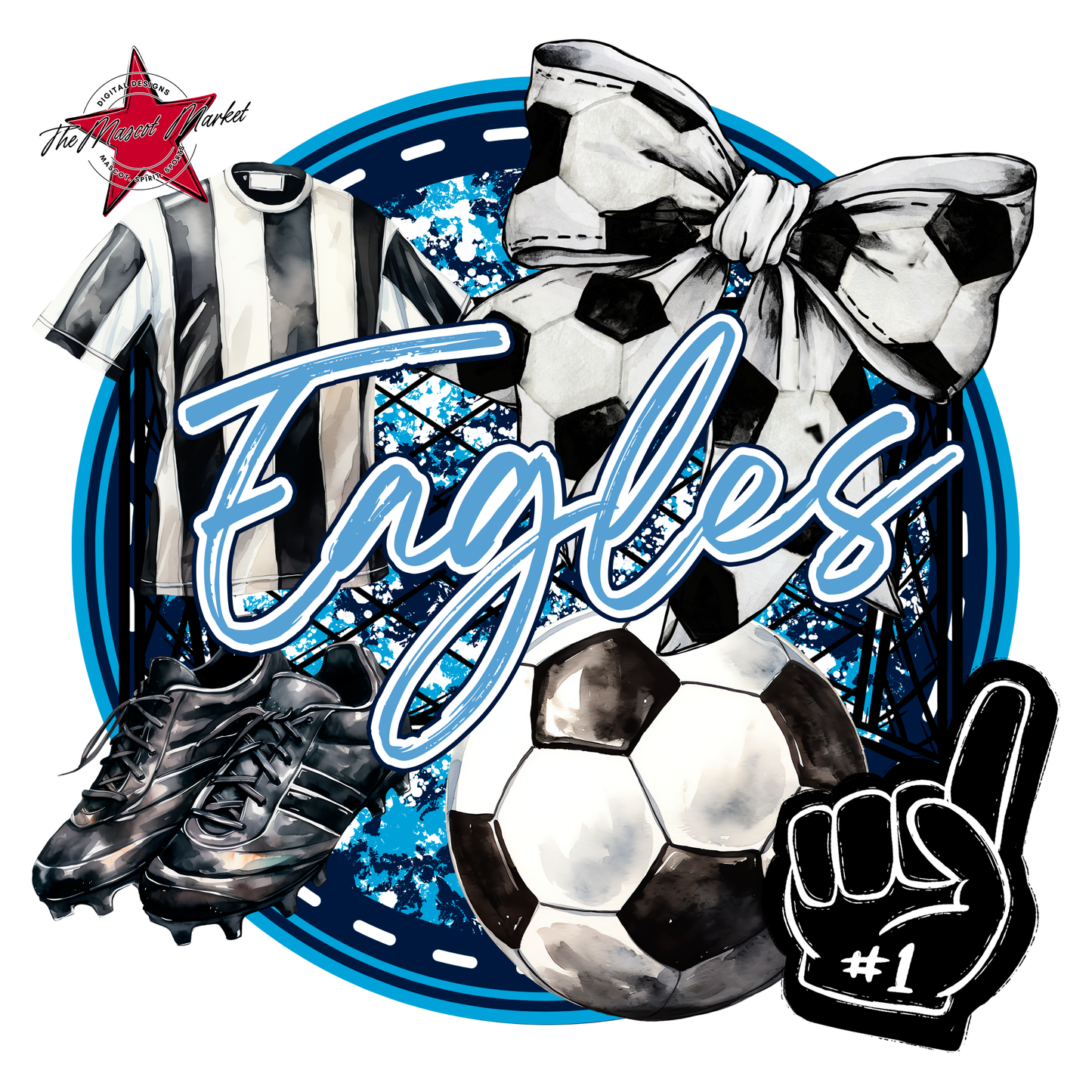 Eagles Circle Soccer Design-Navy-Carolina Blue
