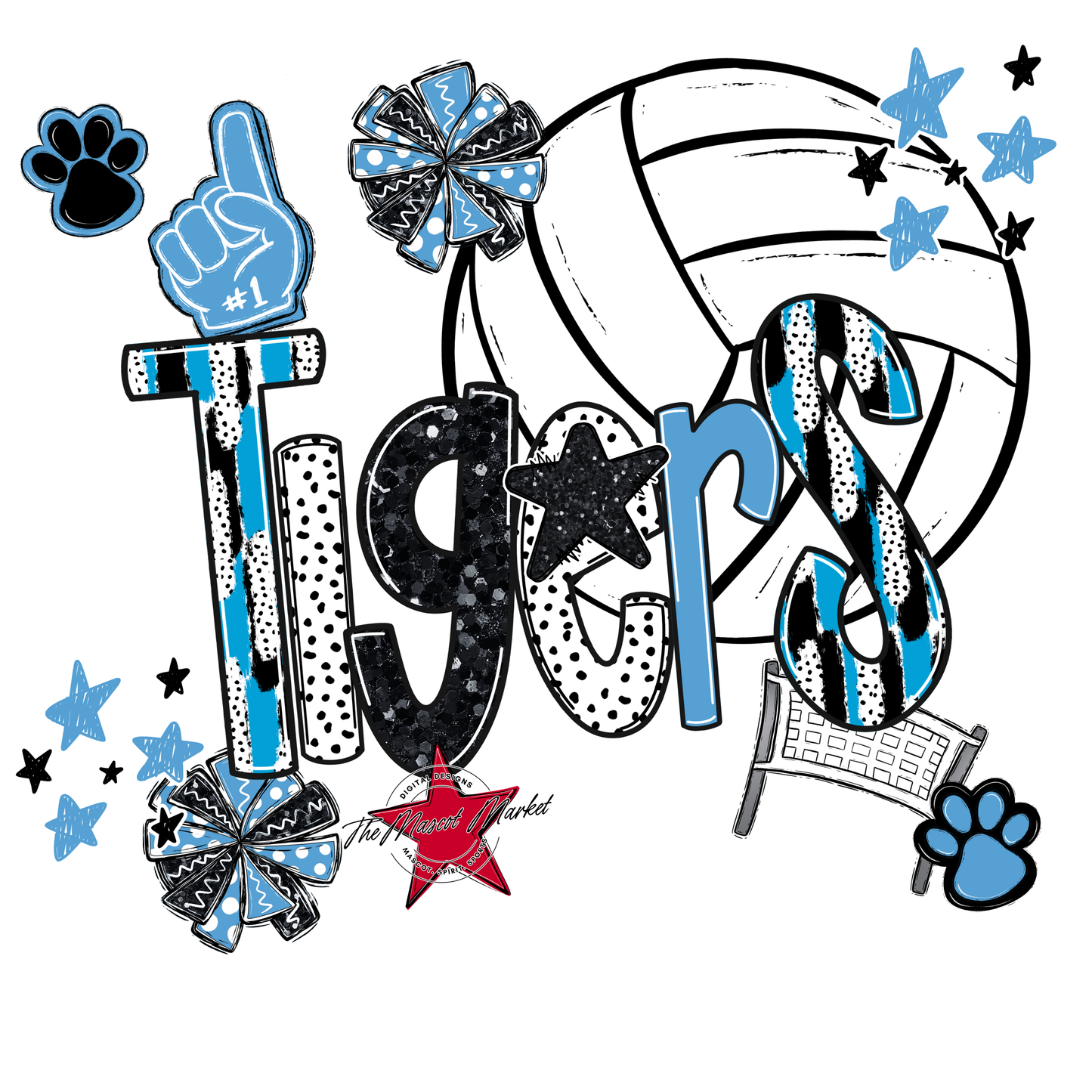 Tigers Volleyball Scrape-Carolina Blue