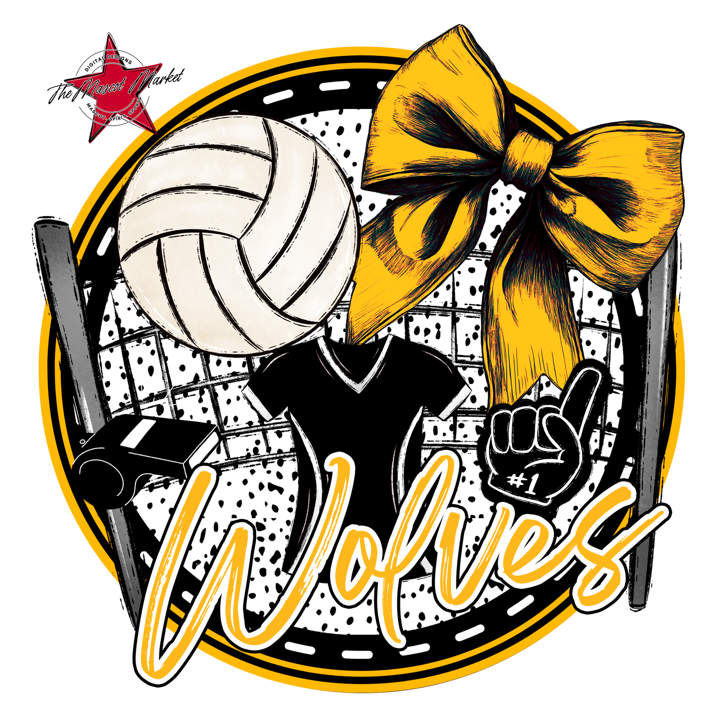 Wolves Circle Volleyball Design-Yellow