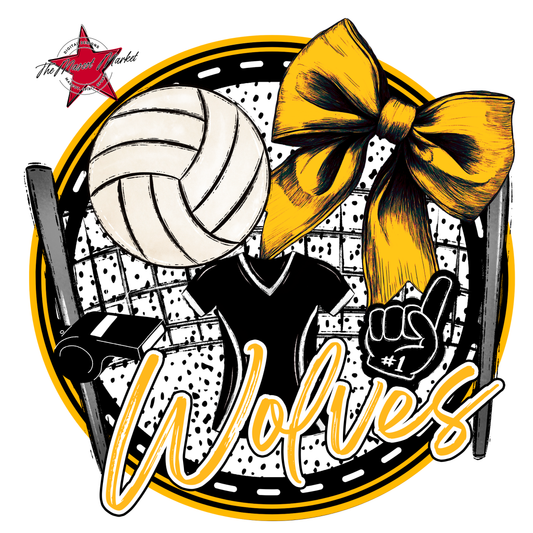 Wolves Circle Volleyball Design-Yellow