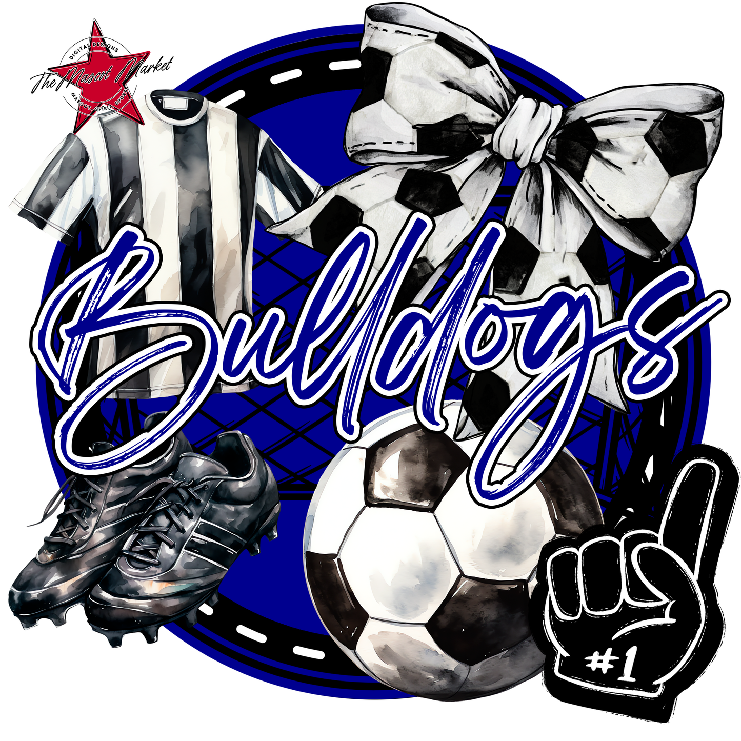 Bulldogs Circle Soccer Design-Blue