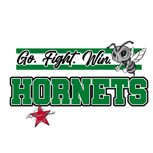 Hornets Go Fight Win Mascot Lines-Kelly Green
