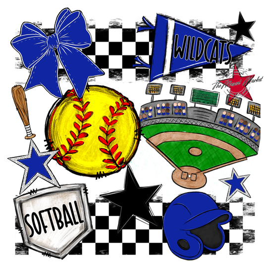 Wildcats Checkers Softball Spirit Design-Royal Blue