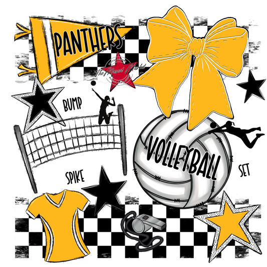 Panthers Checkers Volleyball Spirit Design-Yellow