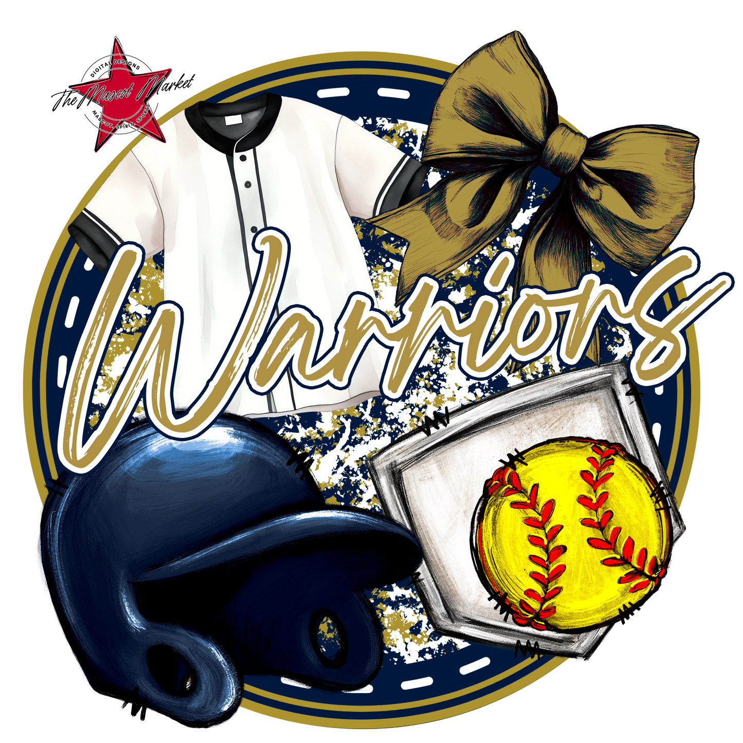 Warriors Circle Softball Design-Navy-Gold