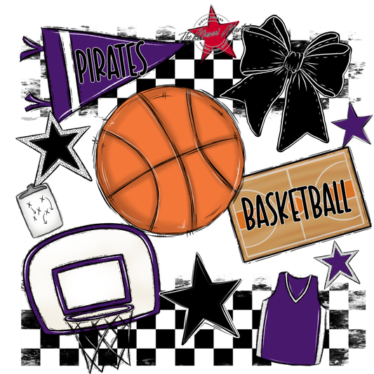Pirates Checkers Basketball Spirit Design-Purple