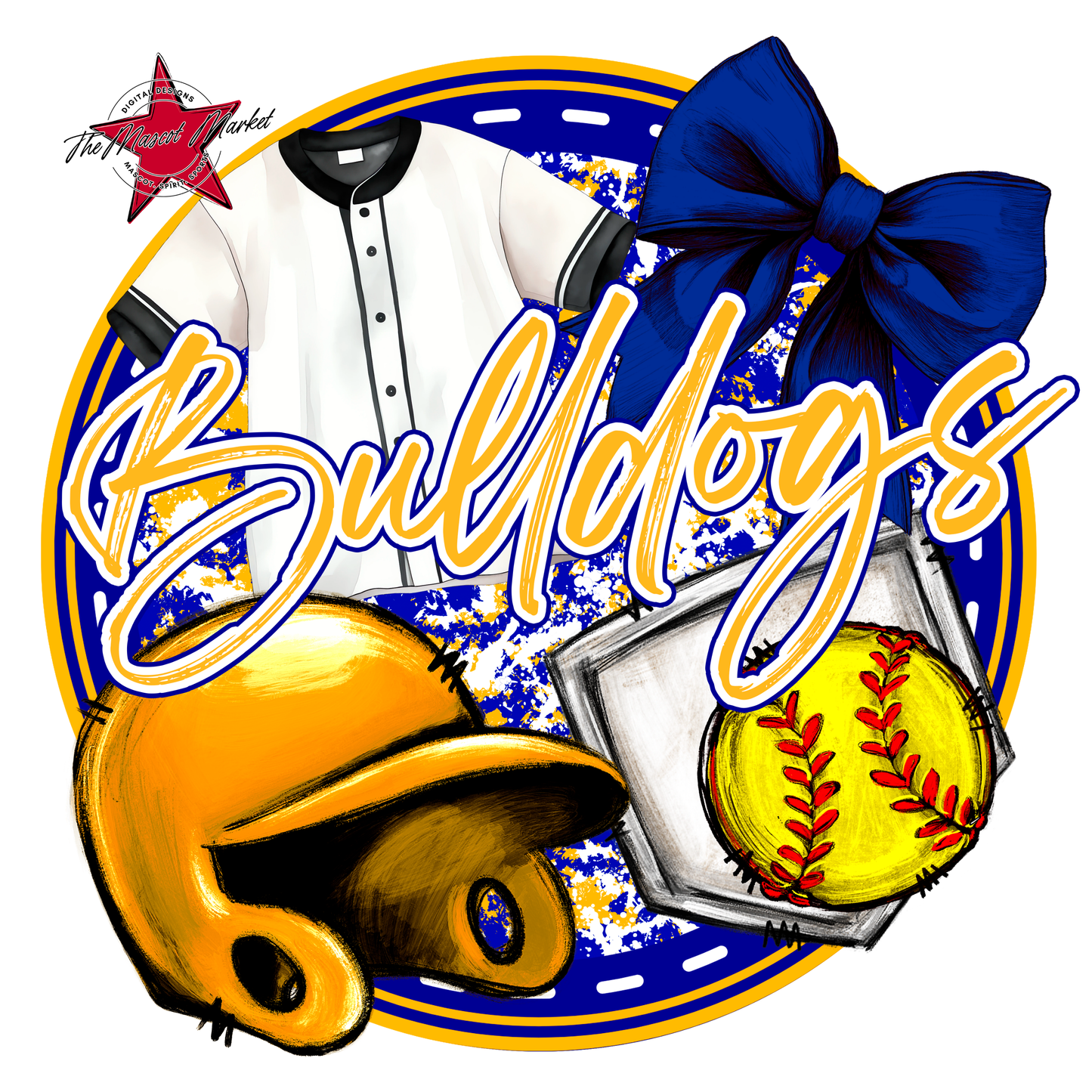 Bulldogs Circle Softball Design-Blue-Yellow