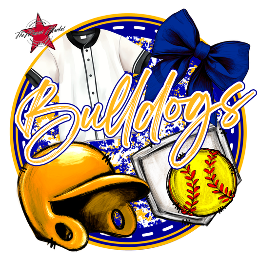 Bulldogs Circle Softball Design-Blue-Yellow