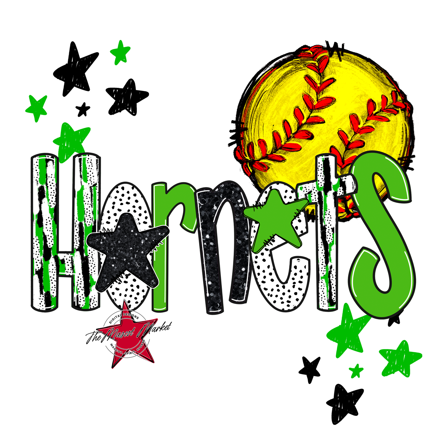 Hornets Softball Scrape-Bright Green