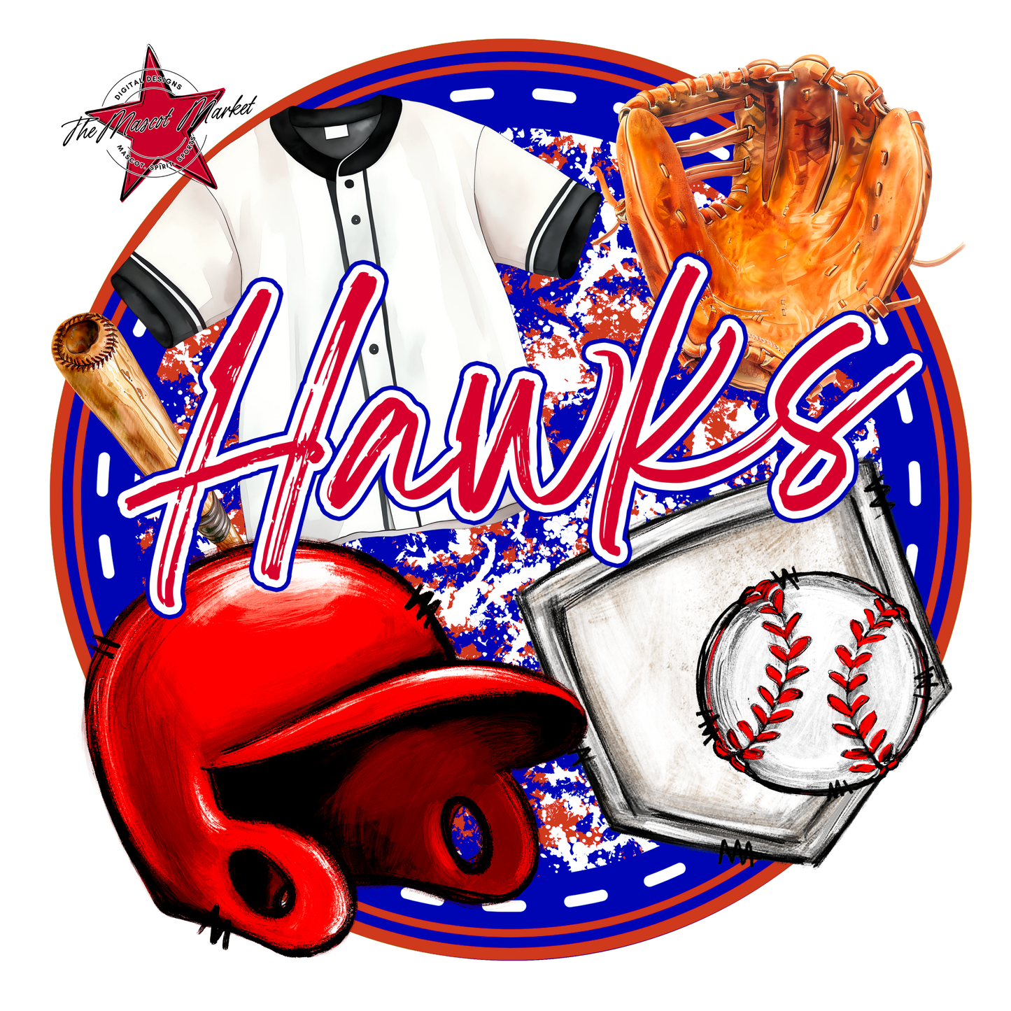 Hawks Circle Baseball Design-Blue-Red