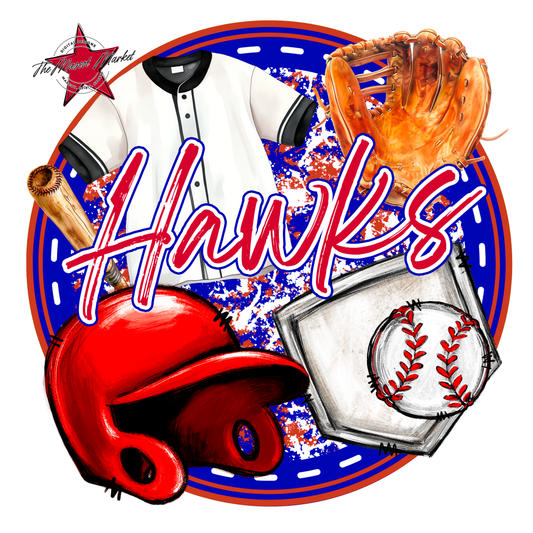Hawks Circle Baseball Design-Blue-Red