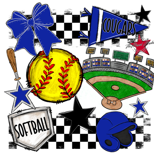 Cougars Checkers Softball Spirit Design-Royal Blue