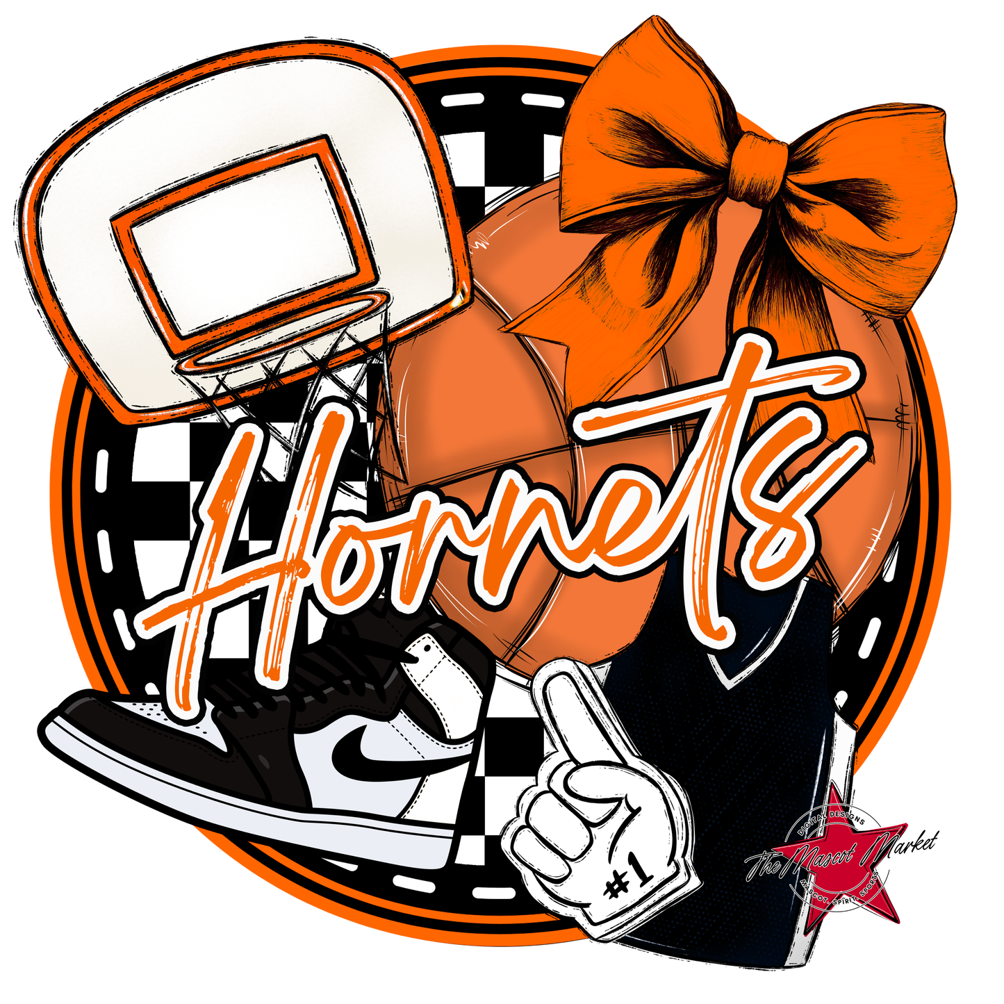 Hornets Circle Basketball Design-Orange