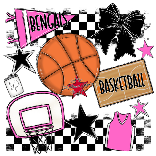 Bengals Basketball Checkers Design-Baby Pink