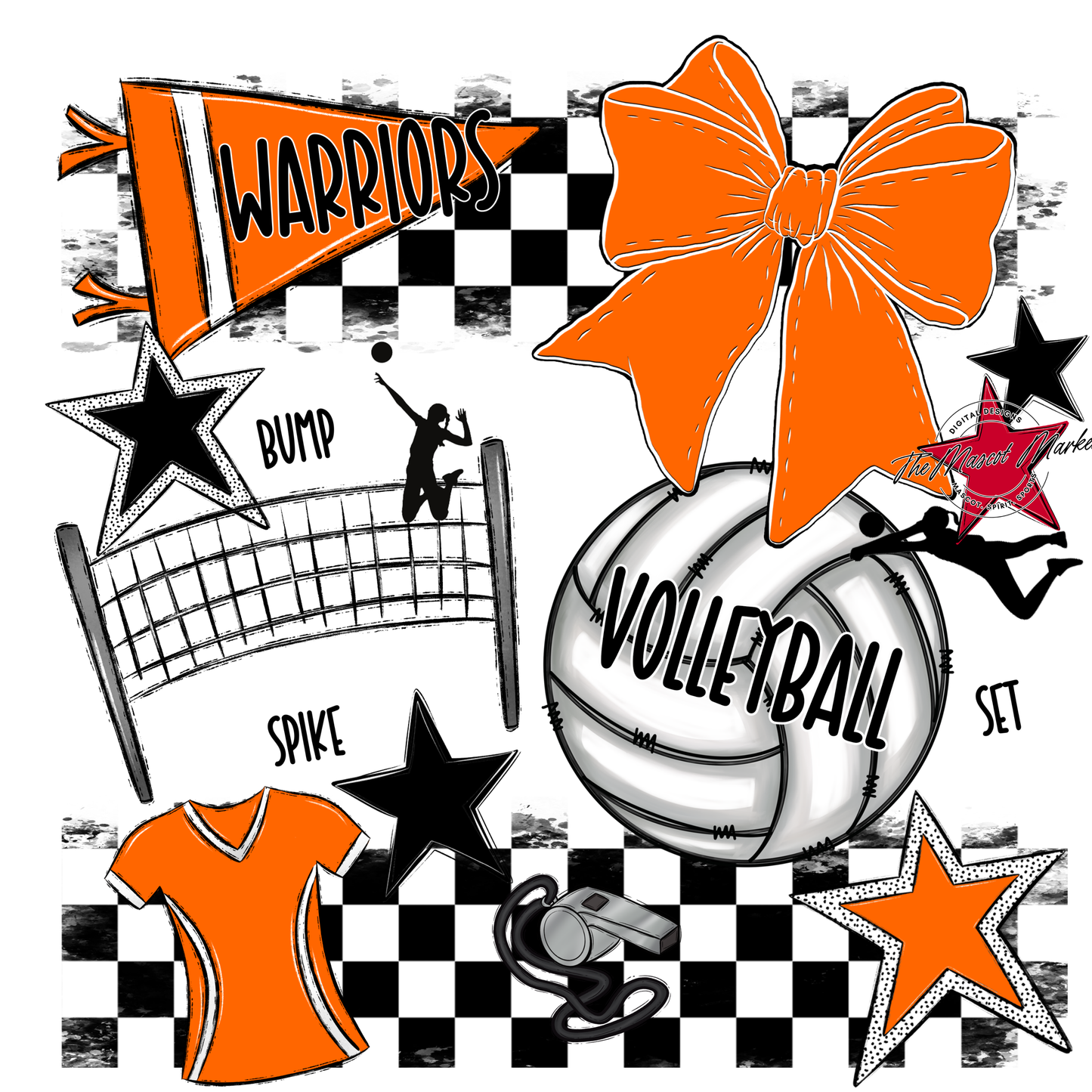 Warriors Checkers Volleyball Spirit Design-Orange