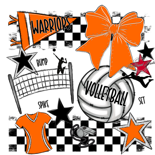 Warriors Checkers Volleyball Spirit Design-Orange