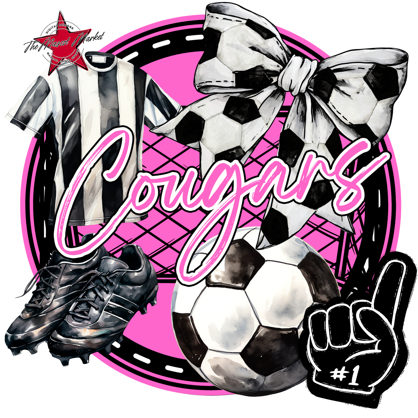Cougars Circle Soccer Design-Baby Pink