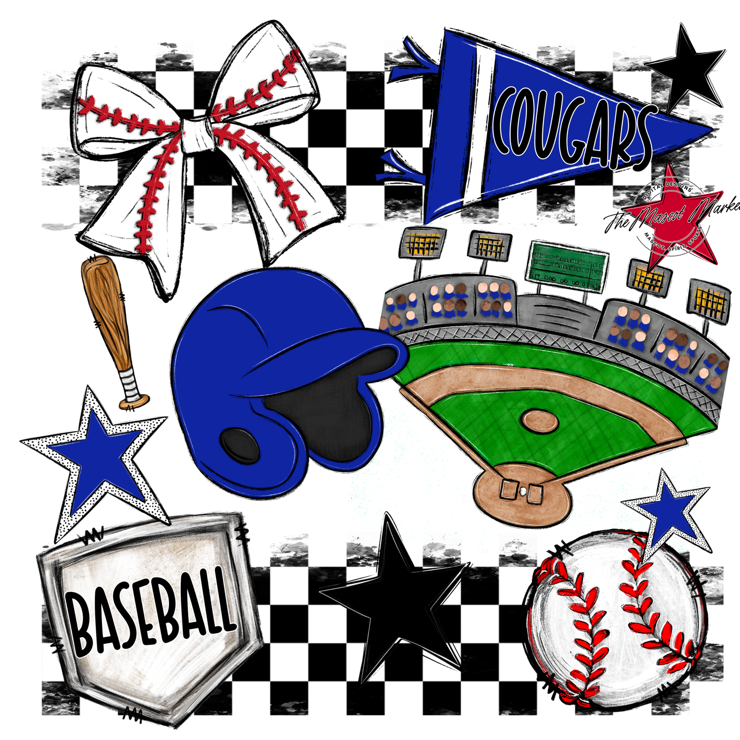 Cougars Checkers Baseball Spirit Design-Royal Blue