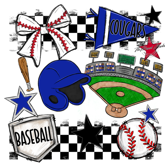 Cougars Checkers Baseball Spirit Design-Royal Blue