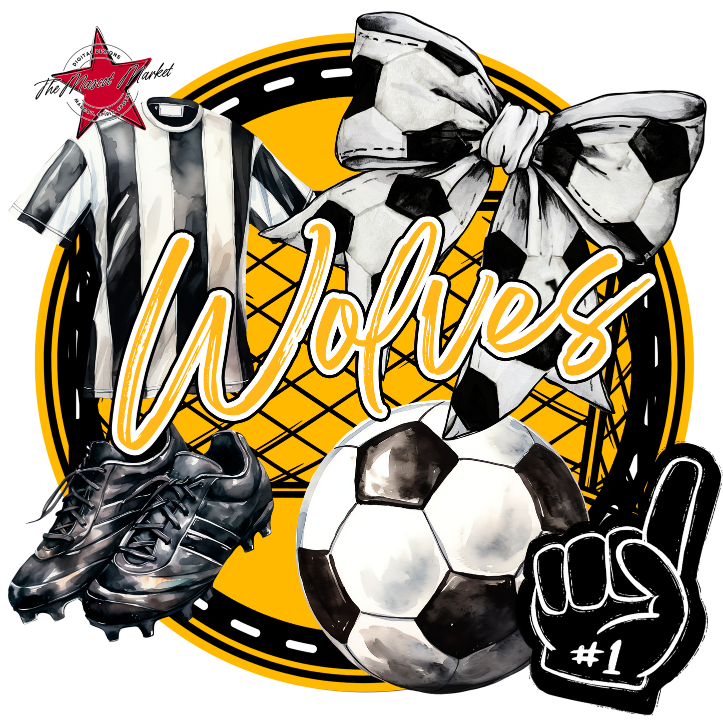 Wolves Circle Soccer Design-Yellow