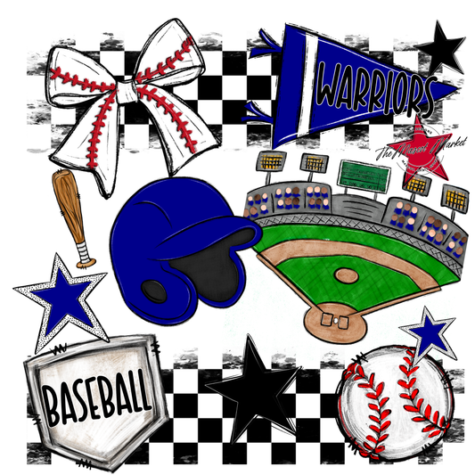 Warriors Checkers Baseball Spirit Design-Blue