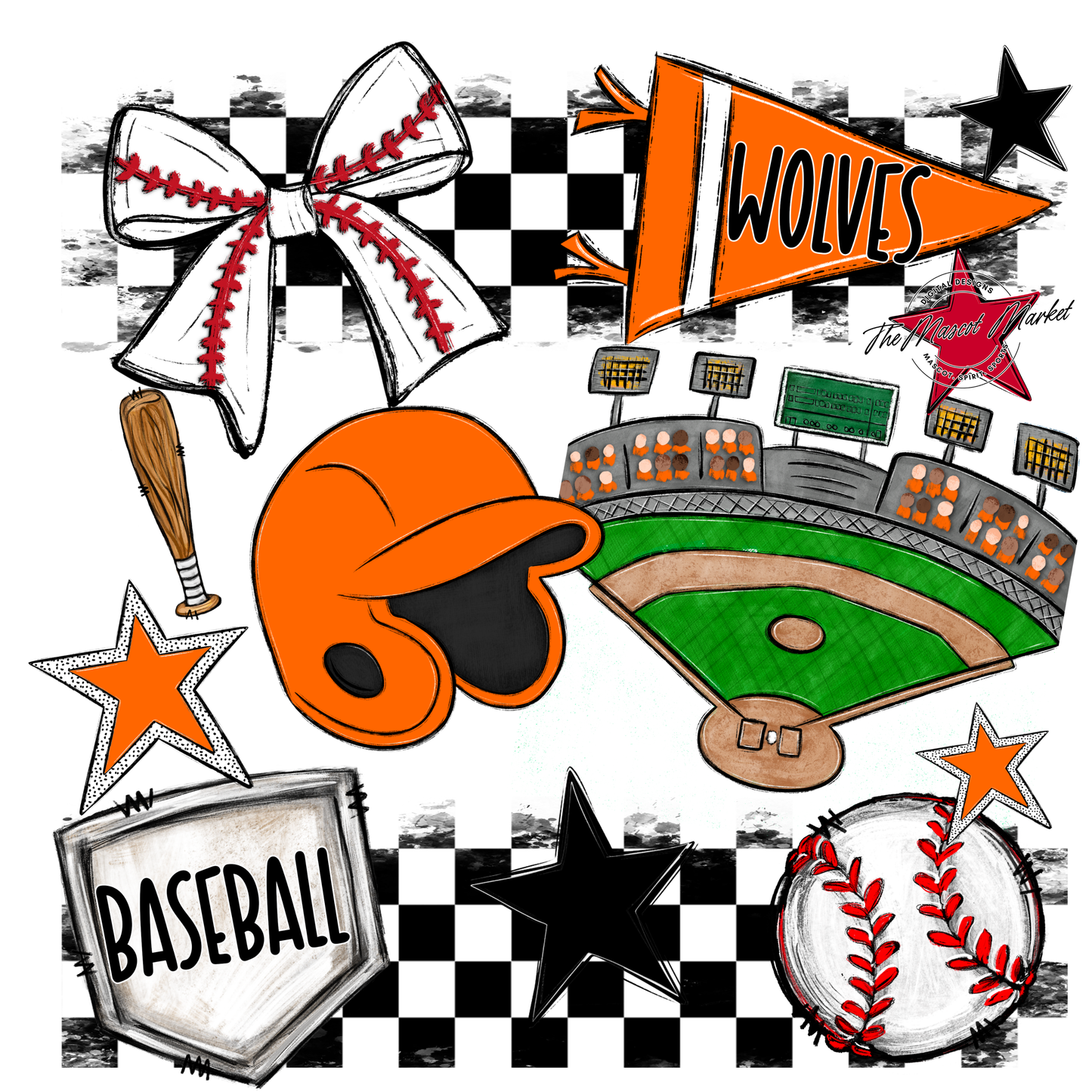 Wolves Checkers Baseball Spirit Design-Orange