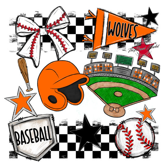 Wolves Checkers Baseball Spirit Design-Orange