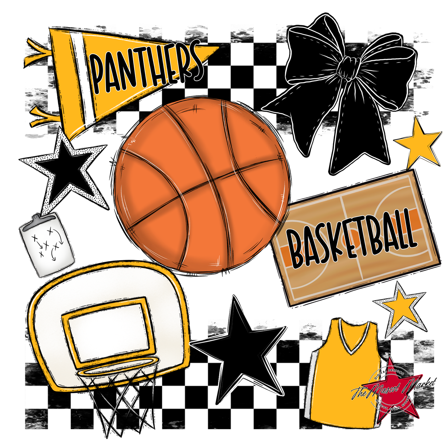 Panthers Checkers Basketball Spirit Design-Yellow