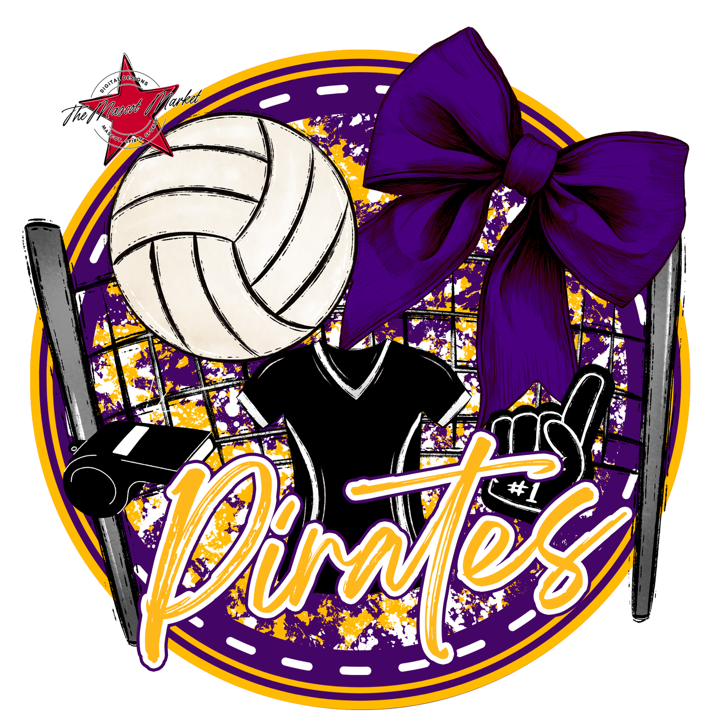 Pirates Circle Volleyball Design-Purple-Yellow