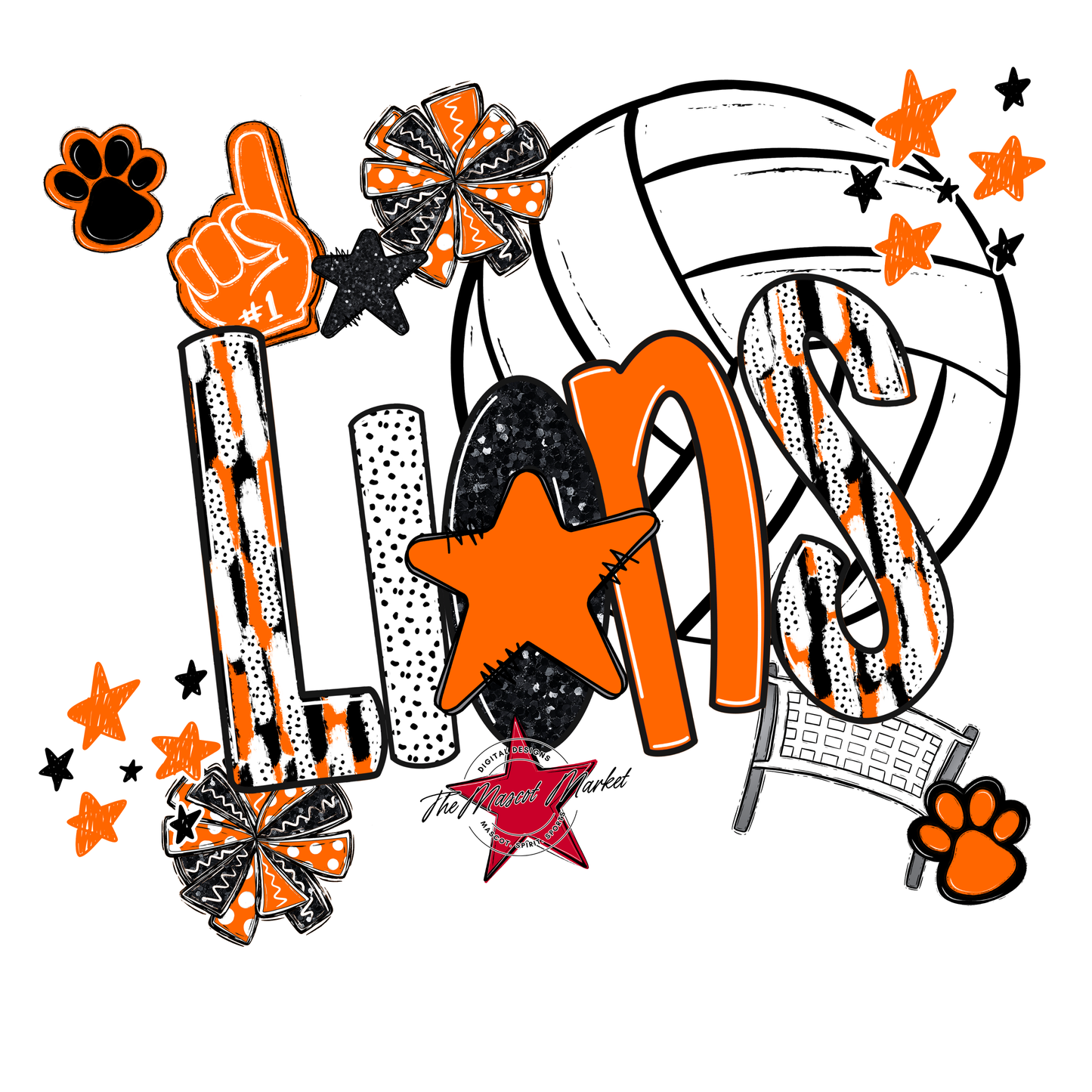 Lions Volleyball Scrape-Orange