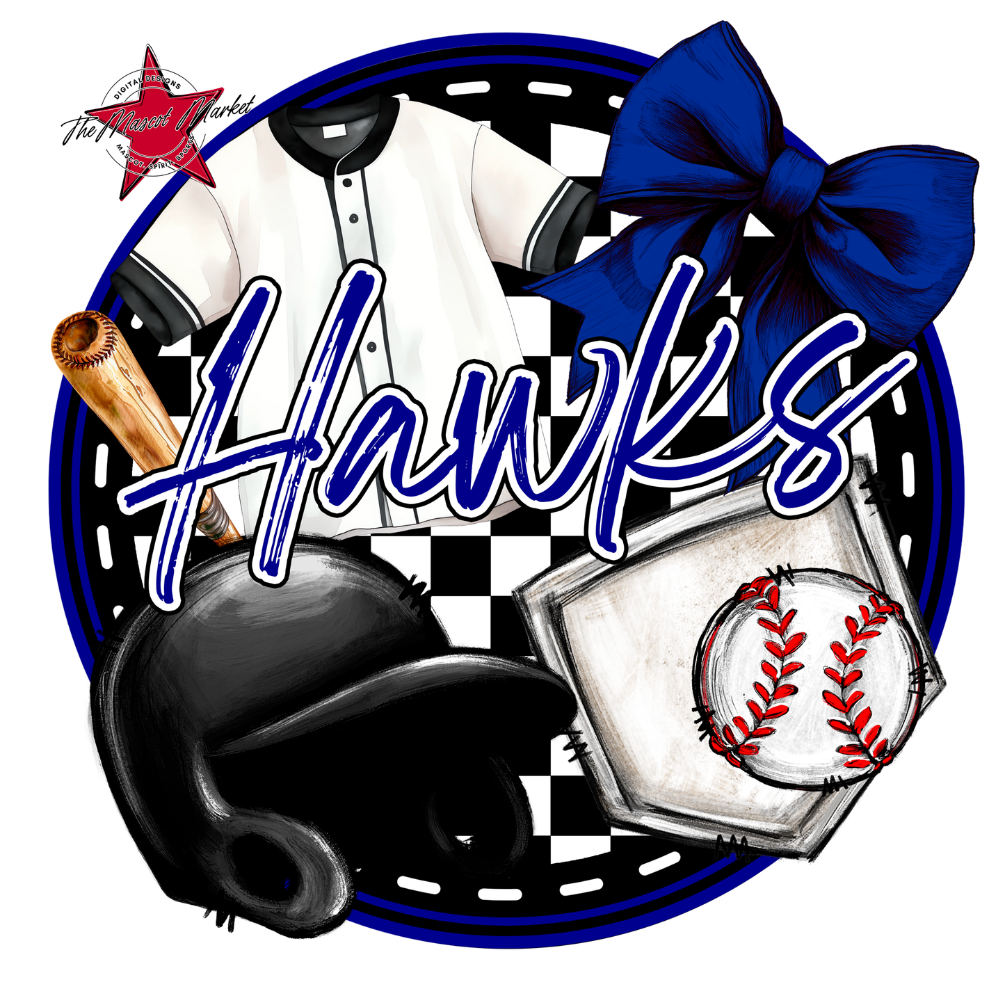 Hawks Circle Baseball Design-Blue
