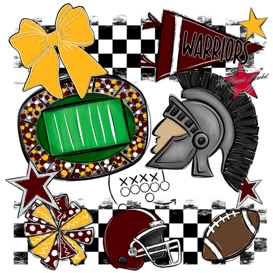 Warriors Checkers Mascot Spirit Design-Maroon-Yellow
