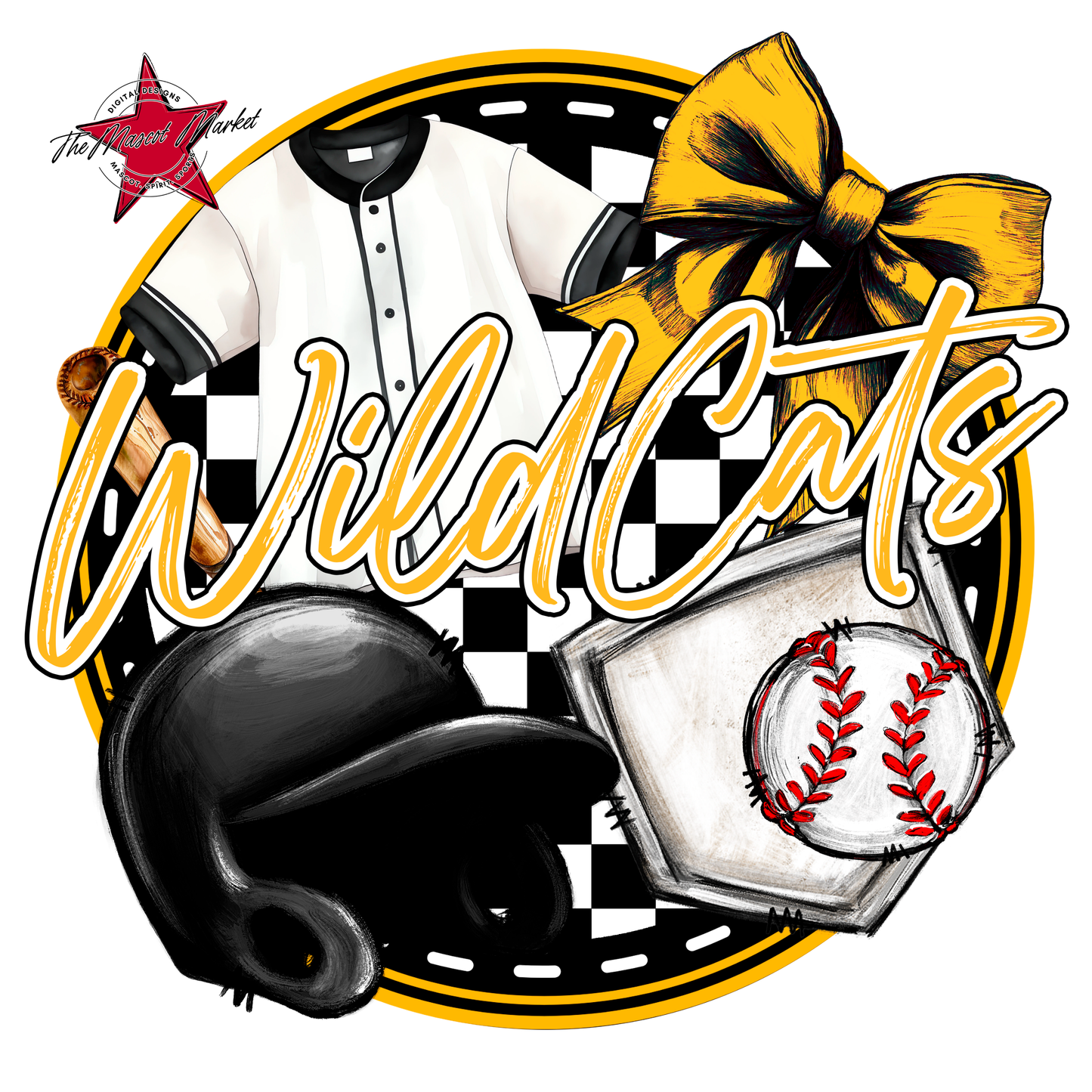 Wildcats Circle Baseball Design-Yellow