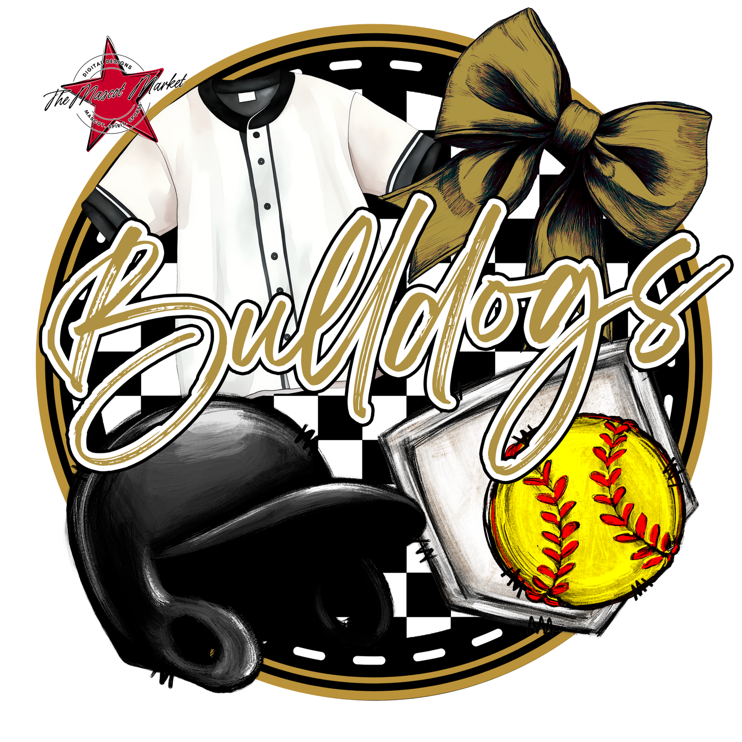 Bulldogs Circle Softball Design-Gold
