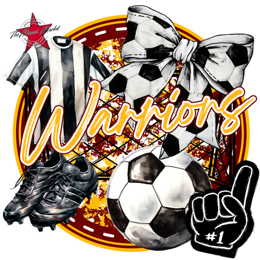 Warriors Circle Soccer Design-Maroon-Yellow