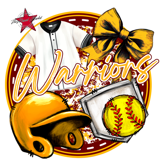 Warriors Circle Softball Design-Maroon-Yellow