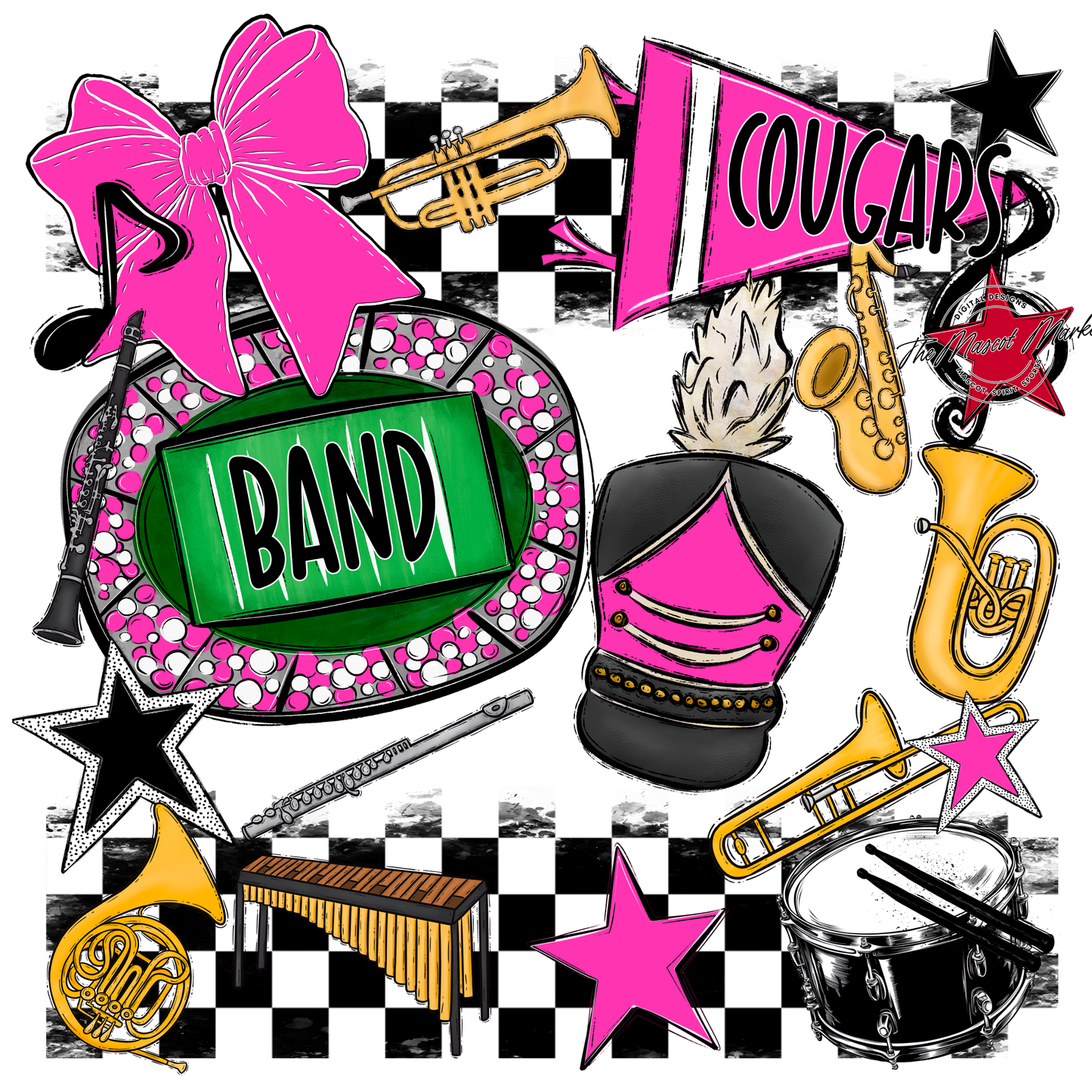 Cougars Checkers Band Spirit Design-Pink