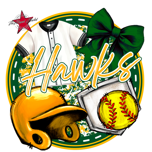 Hawks Circle Softball Design-Green-Yellow
