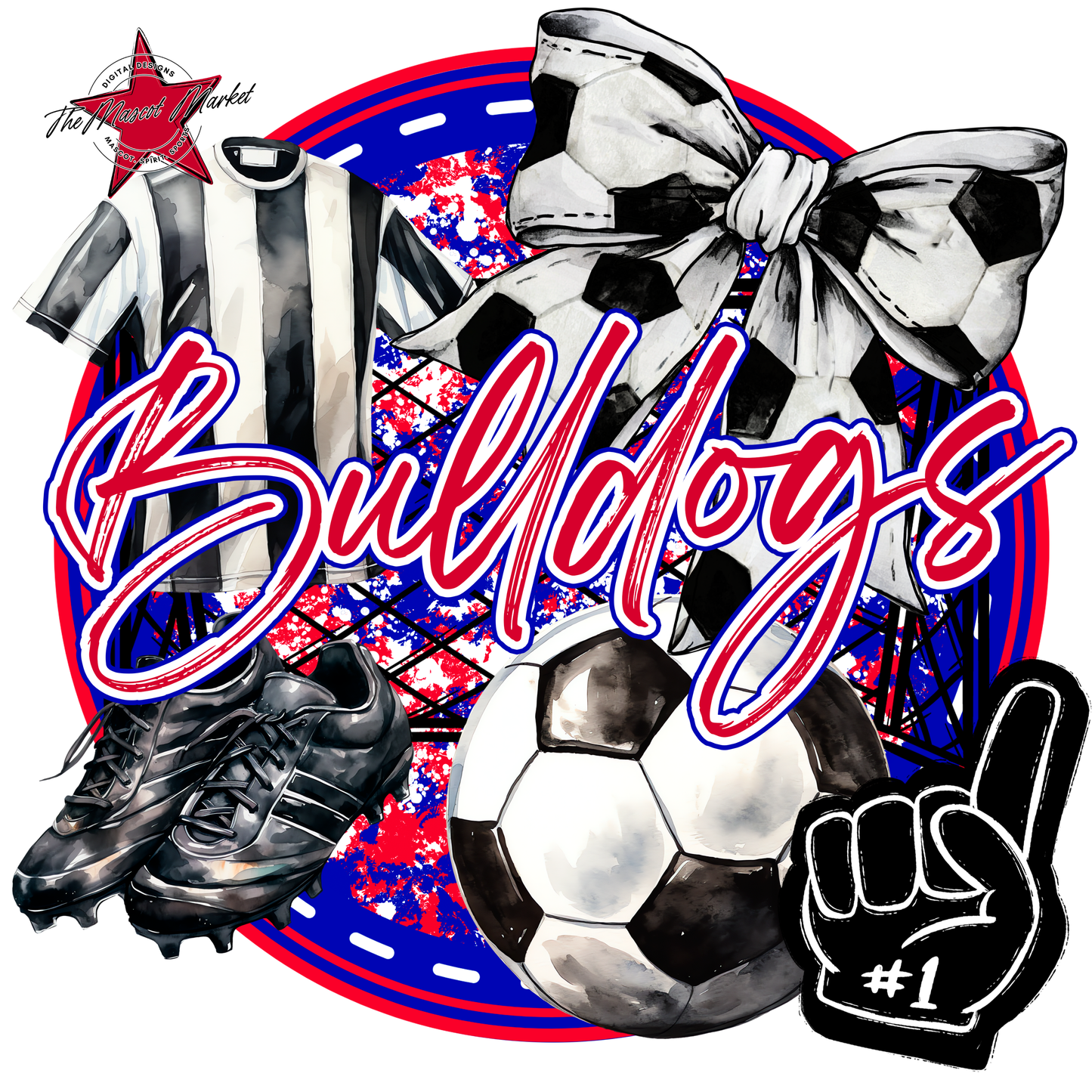 Bulldogs Circle Soccer Design-Blue-Red