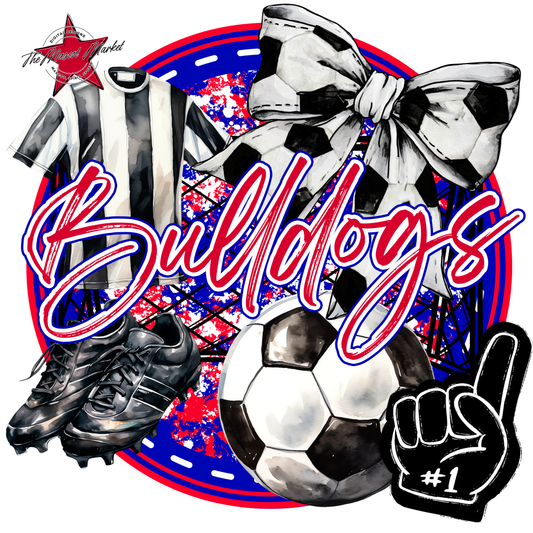 Bulldogs Circle Soccer Design-Blue-Red