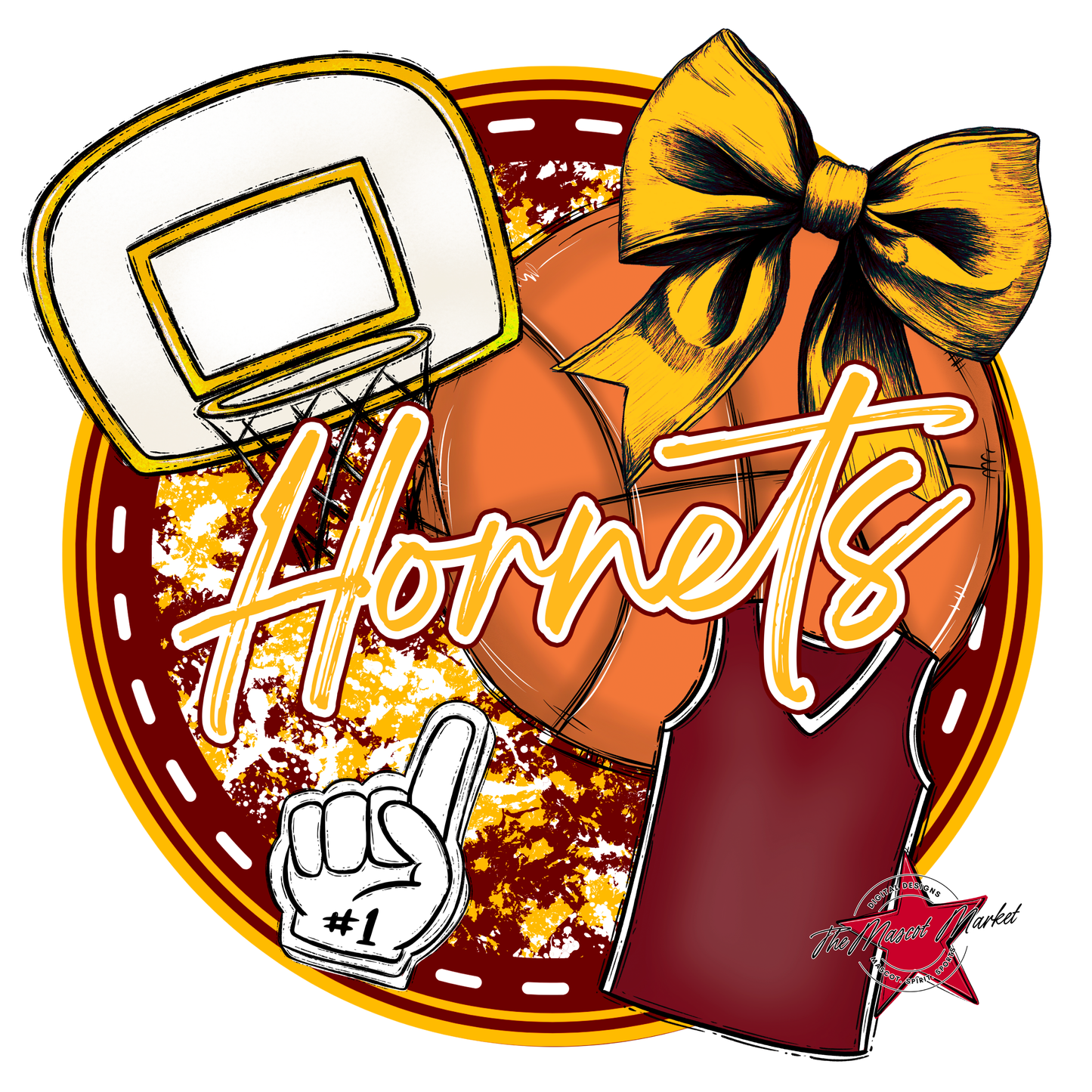 Hornets Circle Basketball Design-Maroon-Yellow