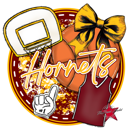 Hornets Circle Basketball Design-Maroon-Yellow