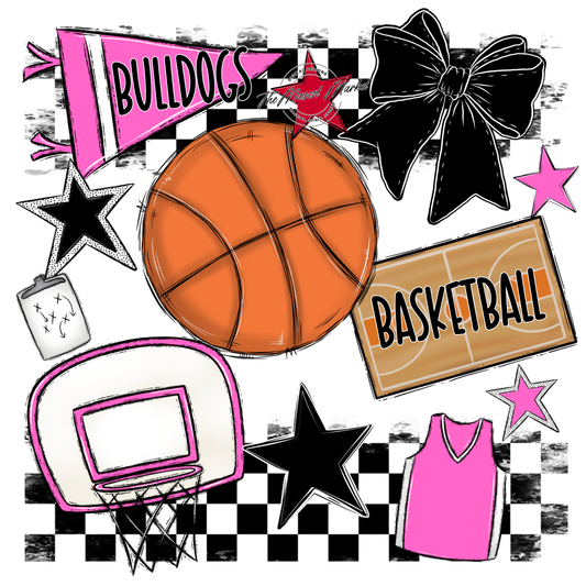 Bulldogs Checkers Basketball Spirit Design-Baby Pink