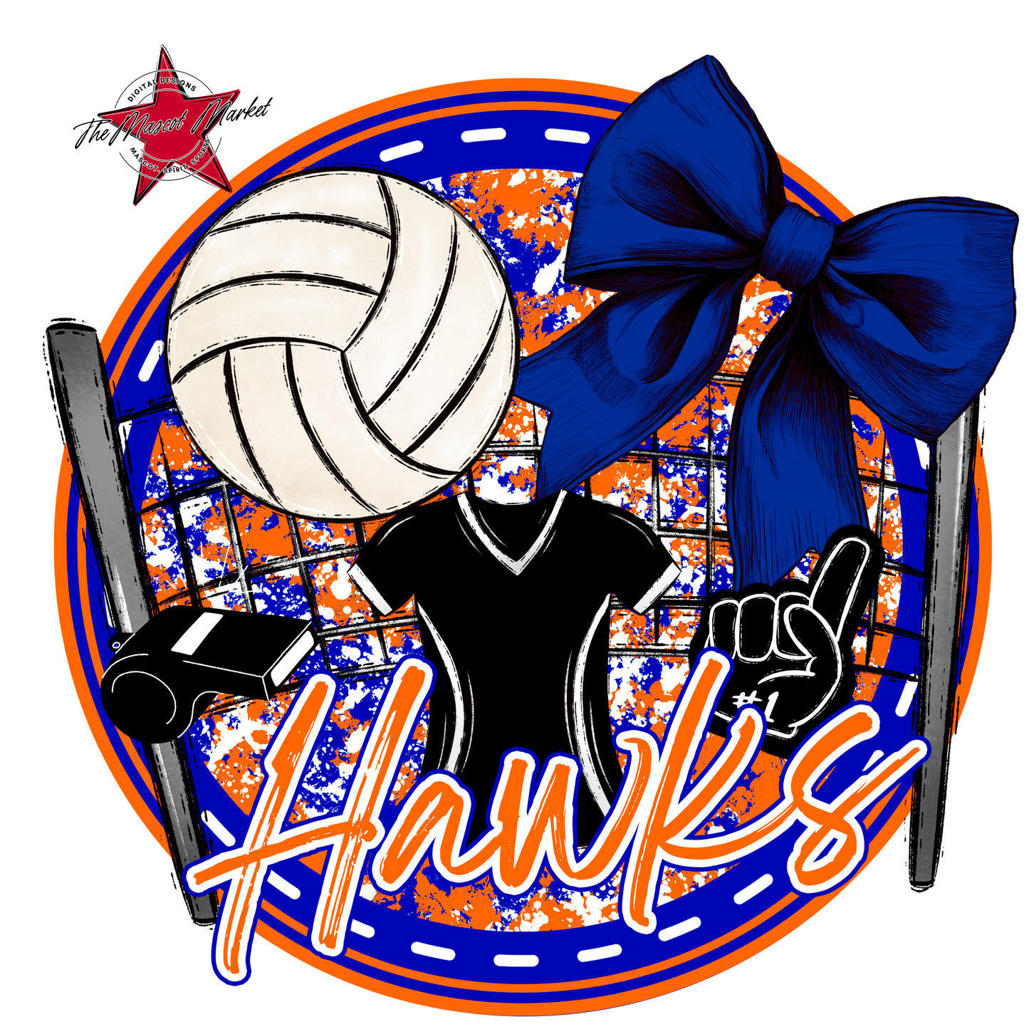 Hawks Circle Volleyball Design-Blue-Orange